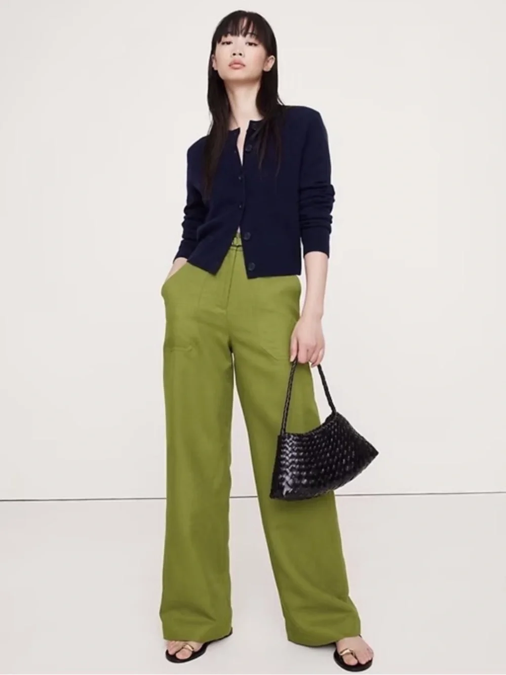 NEW! Banana Republic Cedar Olive Green High-Rise Wide-Leg Studio Pant Sz 10 🧲